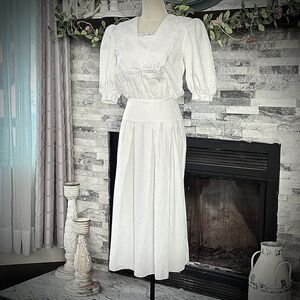 VTG Gunne Sax Dress Small White Midi Puff Sleeve Lace Cottagecore Prairie 1980s